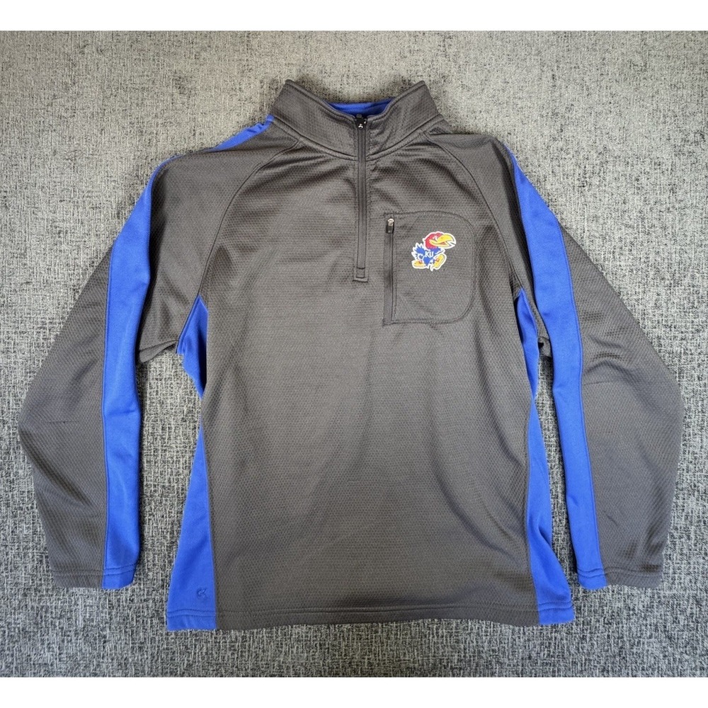 Kansas University Jayhawks 1/4‎ Zip Pullover Mens Large Gray Colosseum Polyester